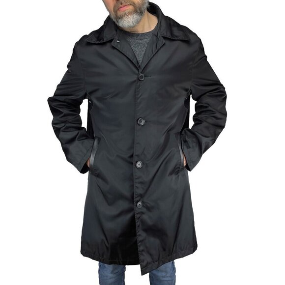 RUDSAK Trench Water Resistant Leather Detailling Long Black sz M‎ - Picture 1 of 9